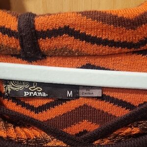 Prana Orange and Brown V-Neck Knit Dress.